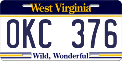 WV license plate OKC376