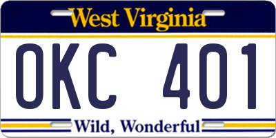 WV license plate OKC401