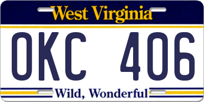 WV license plate OKC406