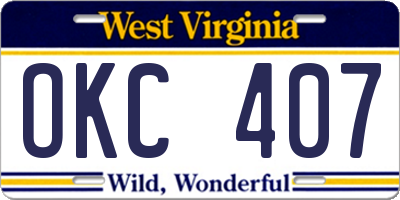 WV license plate OKC407