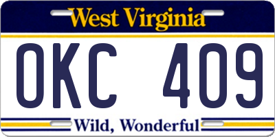 WV license plate OKC409