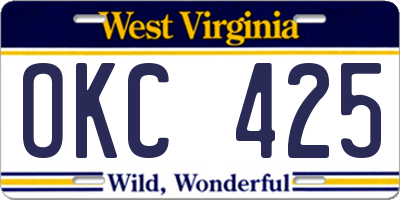 WV license plate OKC425