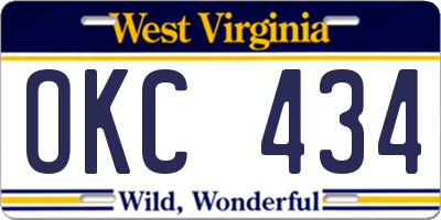 WV license plate OKC434