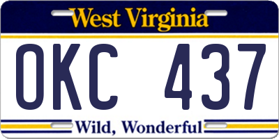 WV license plate OKC437