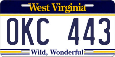 WV license plate OKC443