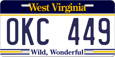 WV license plate OKC449