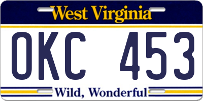 WV license plate OKC453