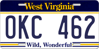 WV license plate OKC462