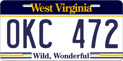 WV license plate OKC472