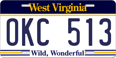 WV license plate OKC513