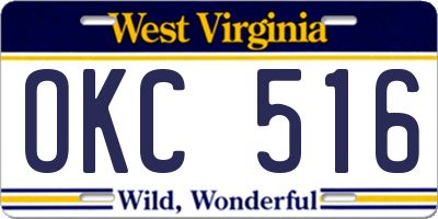 WV license plate OKC516