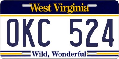 WV license plate OKC524
