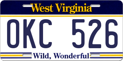 WV license plate OKC526