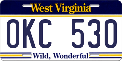 WV license plate OKC530