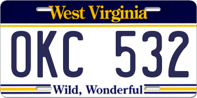 WV license plate OKC532