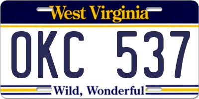 WV license plate OKC537