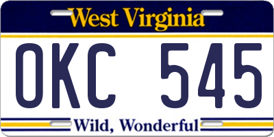 WV license plate OKC545