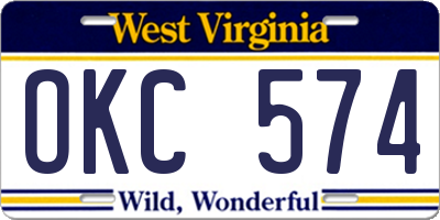 WV license plate OKC574