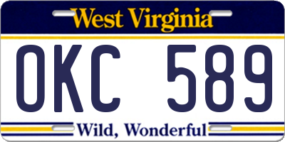 WV license plate OKC589