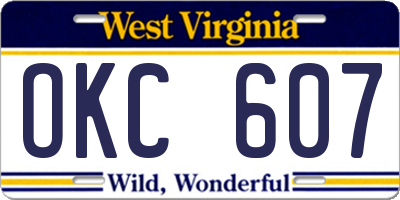 WV license plate OKC607