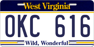 WV license plate OKC616