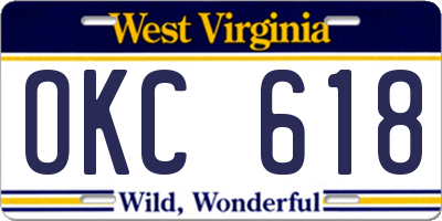 WV license plate OKC618