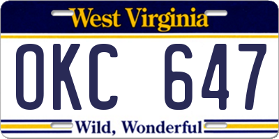 WV license plate OKC647