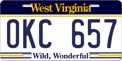 WV license plate OKC657