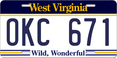 WV license plate OKC671