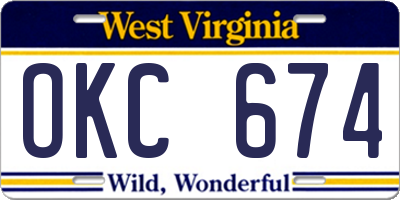 WV license plate OKC674