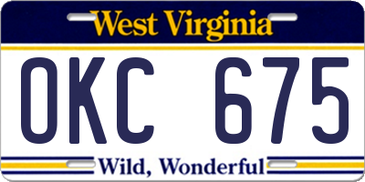 WV license plate OKC675