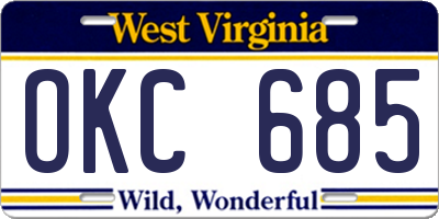 WV license plate OKC685