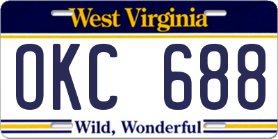 WV license plate OKC688