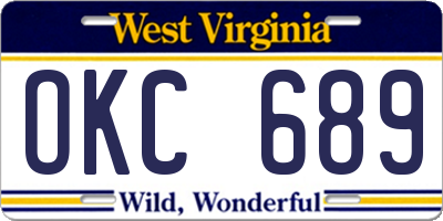 WV license plate OKC689