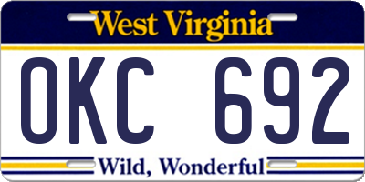 WV license plate OKC692