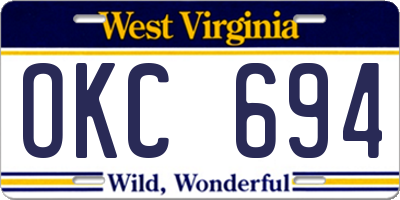 WV license plate OKC694