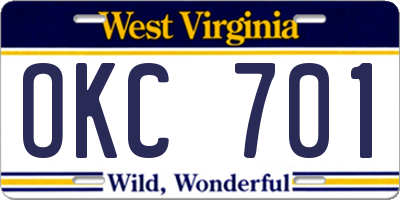 WV license plate OKC701