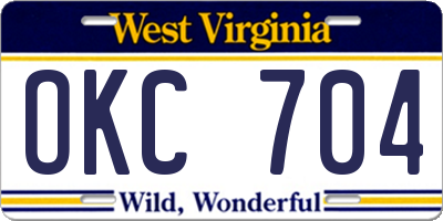 WV license plate OKC704