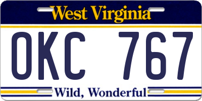 WV license plate OKC767