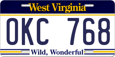 WV license plate OKC768