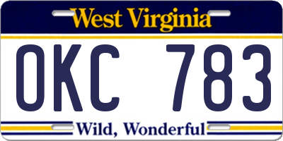 WV license plate OKC783