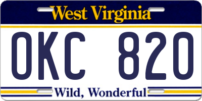 WV license plate OKC820