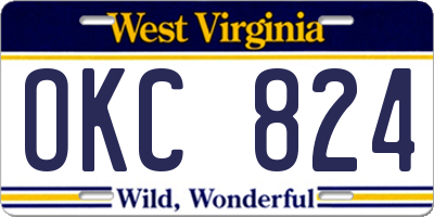 WV license plate OKC824