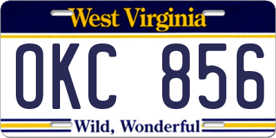 WV license plate OKC856