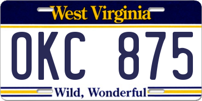 WV license plate OKC875