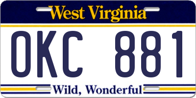 WV license plate OKC881