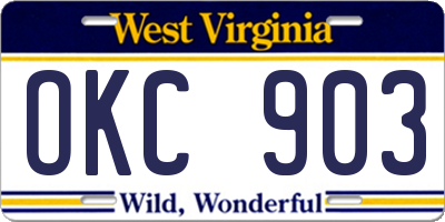 WV license plate OKC903