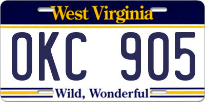 WV license plate OKC905