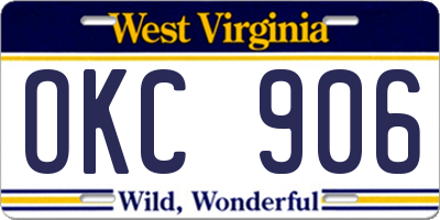 WV license plate OKC906