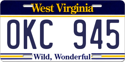 WV license plate OKC945